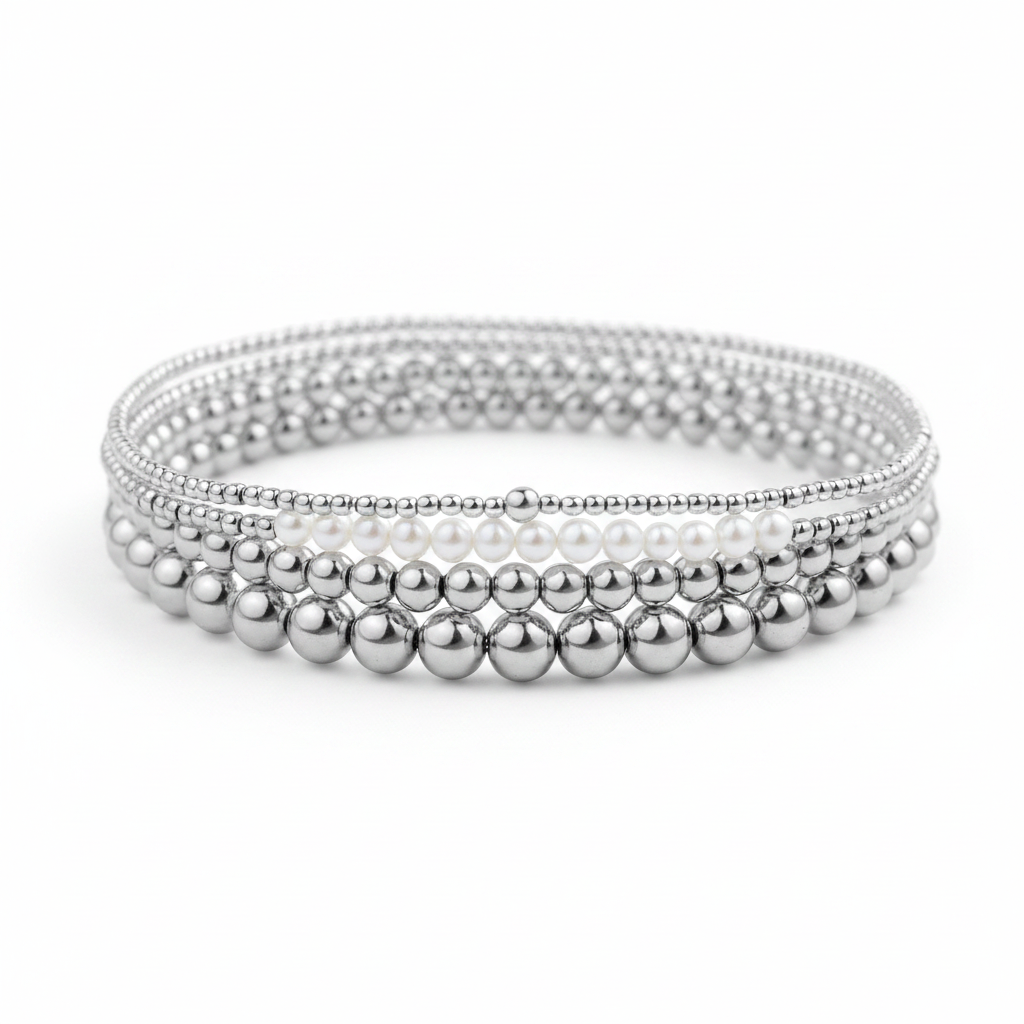 Everyday Pearl Bracelet Stacking Set in silver by Seeyoura