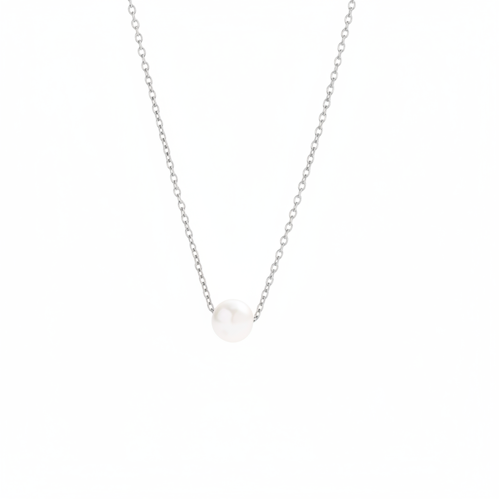 Floating Pearl Necklace in silver by Seeyoura