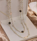 Floral Pearl Layered Necklace in black-and-white-roses, 1PCS by Seeyoura