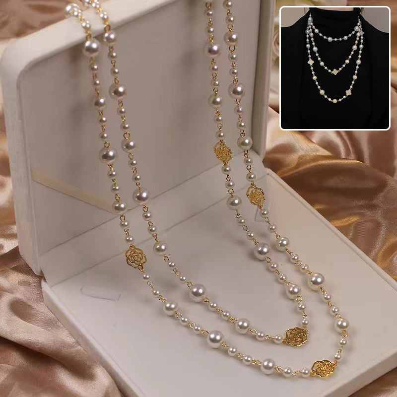 Floral Pearl Layered Necklace by Seeyoura