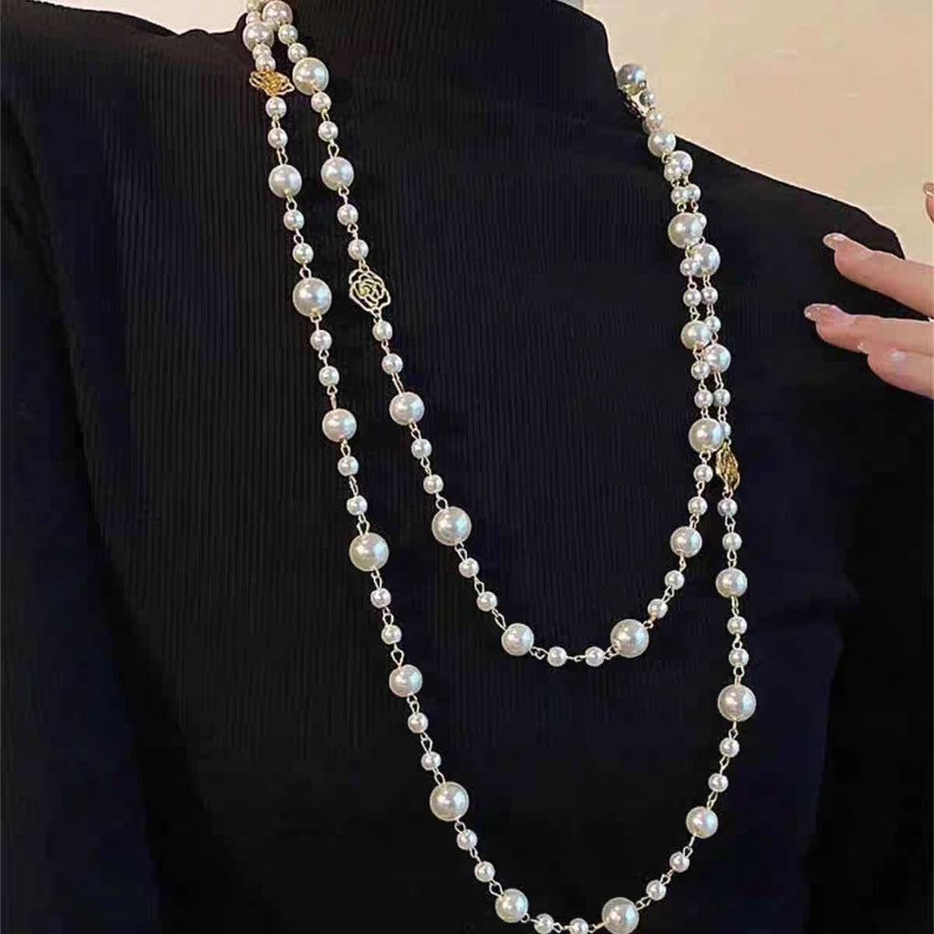 Floral Pearl Layered Necklace by Seeyoura