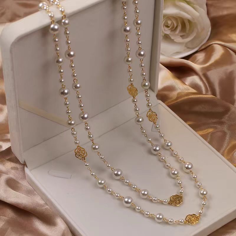 Floral Pearl Layered Necklace in rose, 1PCS by Seeyoura