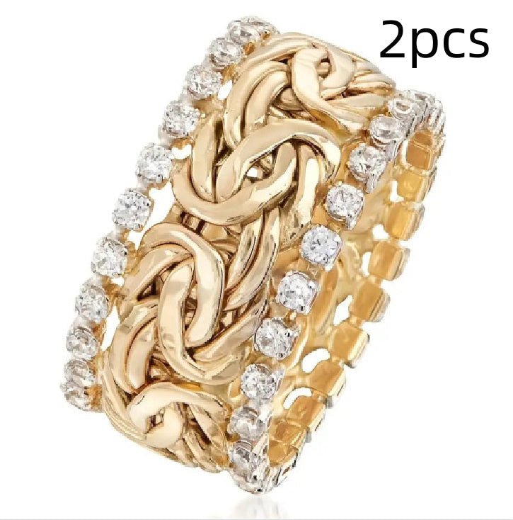 Floral Wide Band Ring in Gold, 2PCS by Seeyoura