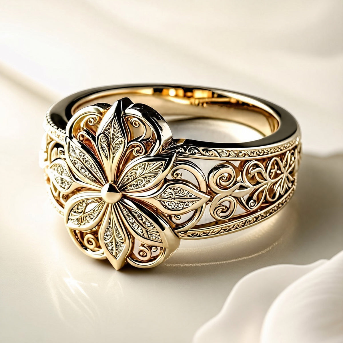 Flower Zirconia Ring — Gold in a soft neutral setting