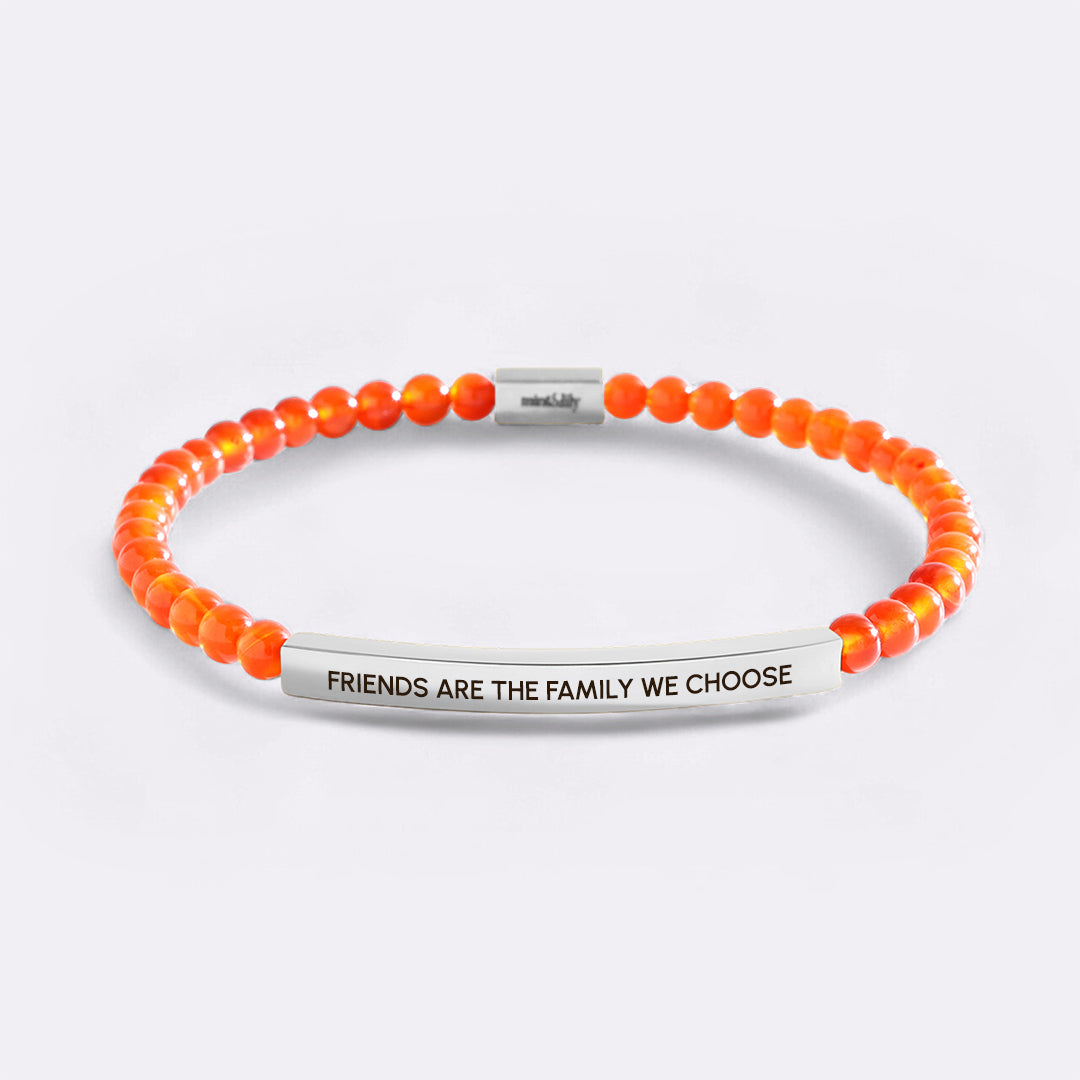 Friends Are The Family We Choose Beaded Inspire Bracelet in silver-plate-with-carnelian-beads by Seeyoura