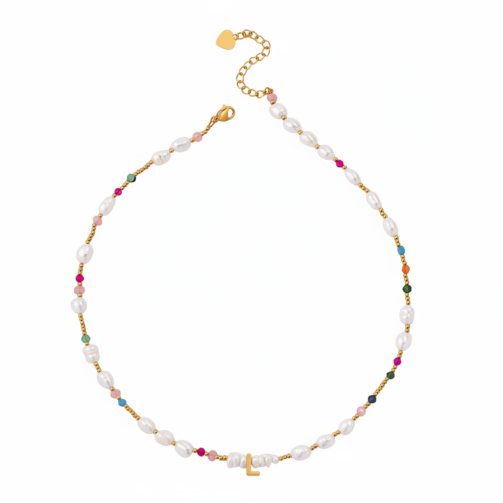 Gemstone and Pearl Initial Necklace by Seeyoura