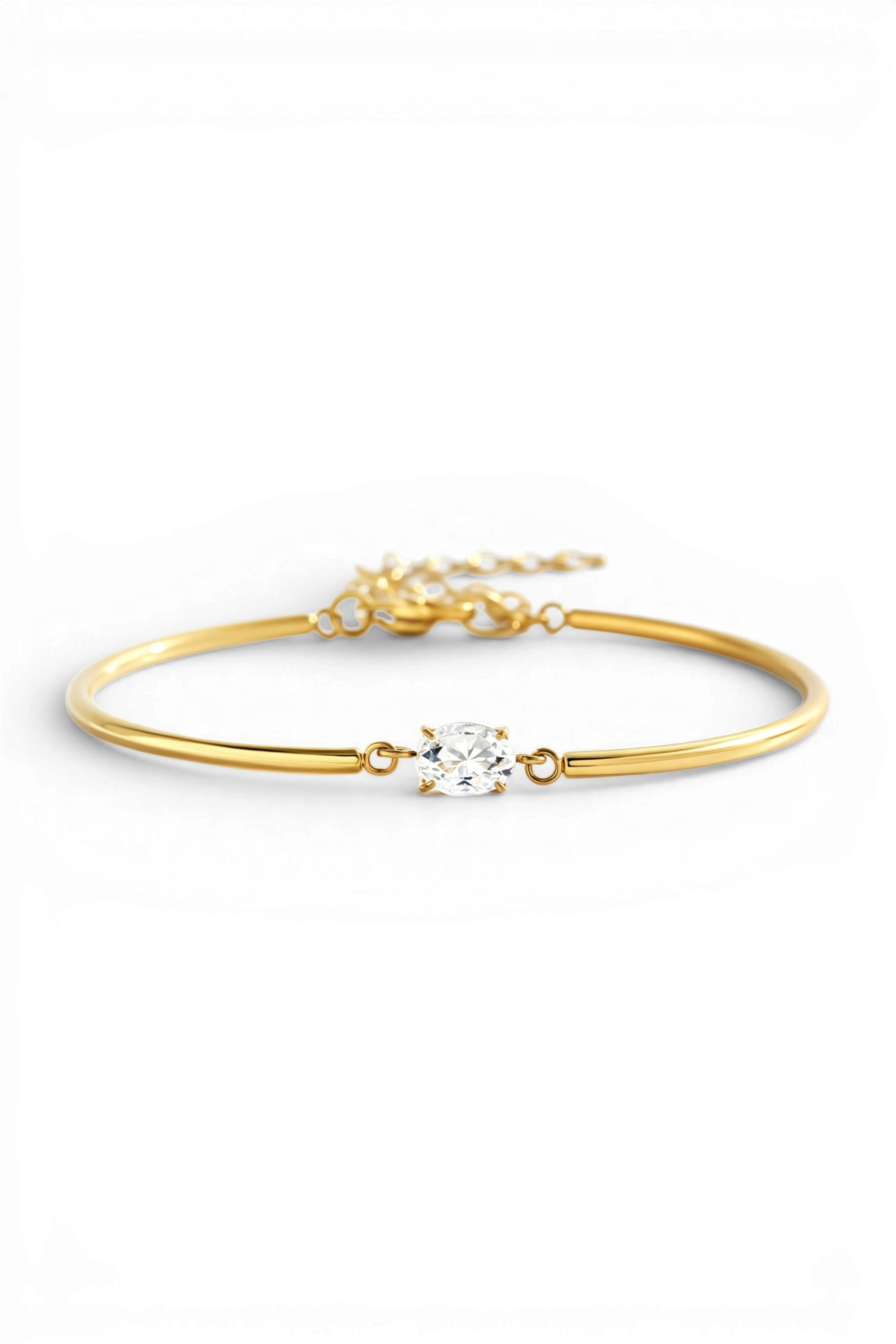Oval Gemstone Cuff Bracelet in 6" + 2", Gold by Seeyoura