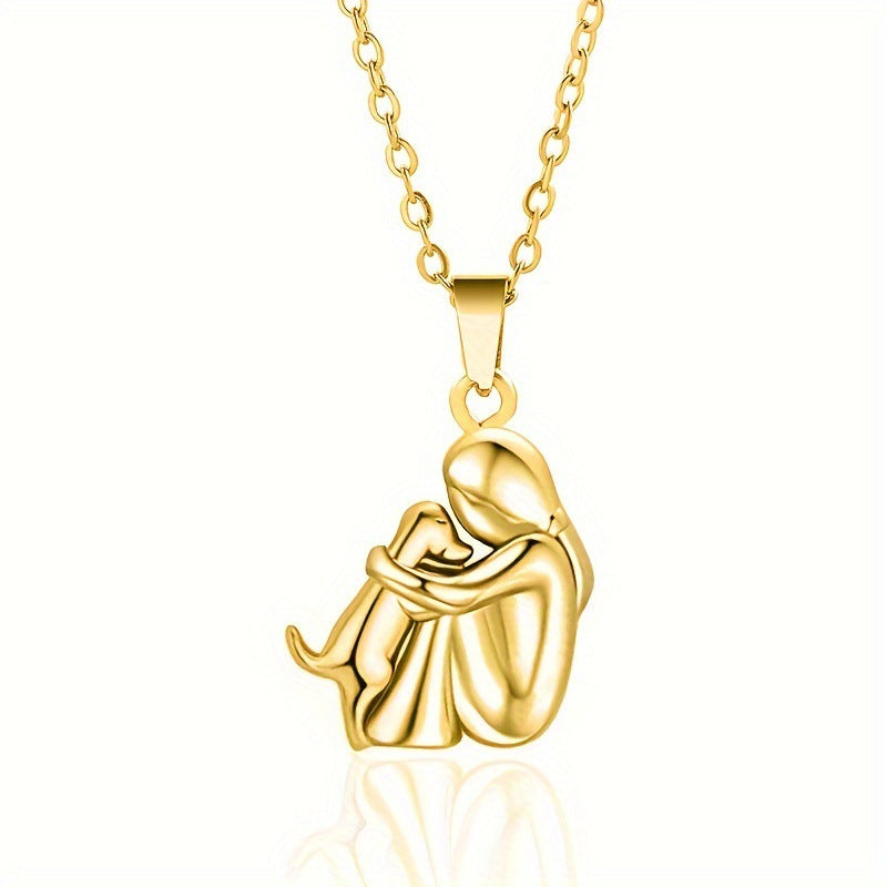 Girl Hugging Dog Necklace — Gold in gold-style by Seeyoura