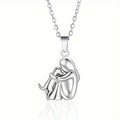 Girl Hugging Dog Necklace — Silver in silver by Seeyoura