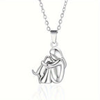 Girl Hugging Dog Necklace — Silver in silver by Seeyoura