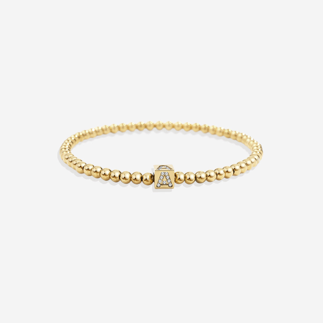 Gold Beaded Block Initial Bracelet in 7.5" by Seeyoura