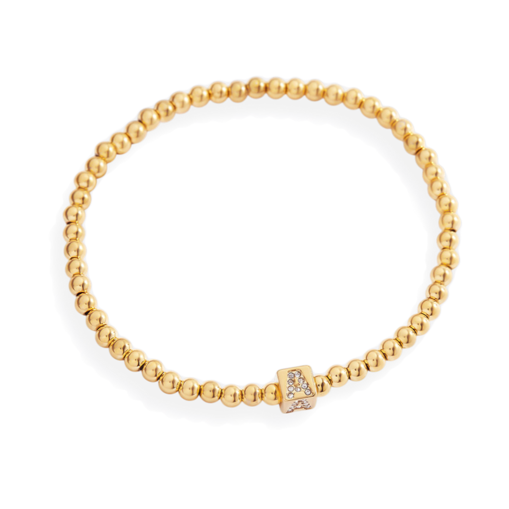 Gold Beaded Block Initial Bracelet by Seeyoura