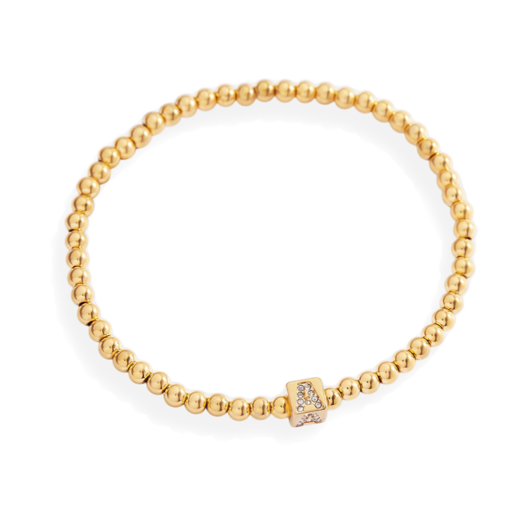 Gold Beaded Block Initial Bracelet by Seeyoura