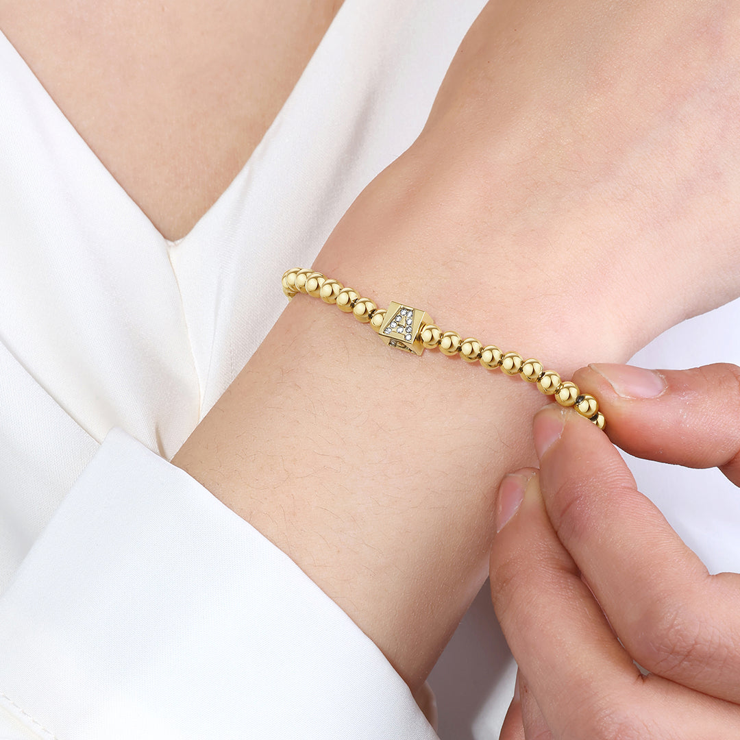 Gold Beaded Block Initial Bracelet by Seeyoura