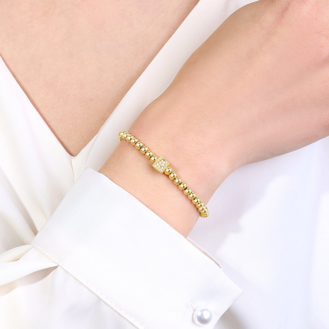 Gold Beaded Block Initial Bracelet by Seeyoura