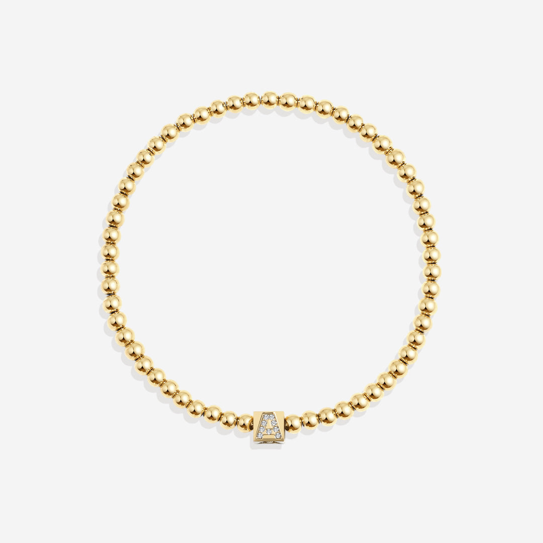 Gold Beaded Block Initial Bracelet by Seeyoura