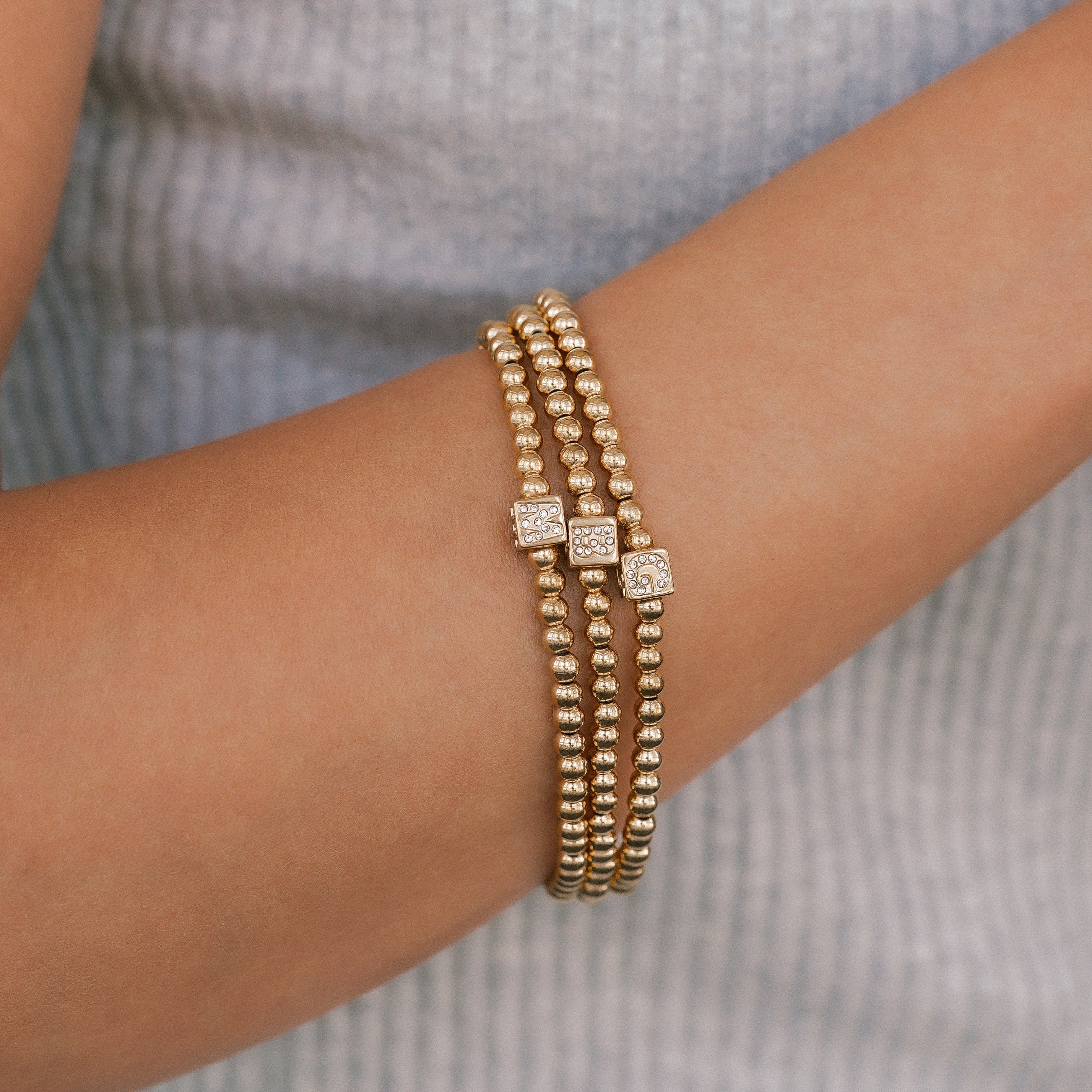 Gold Beaded Block Initial Bracelet by Seeyoura
