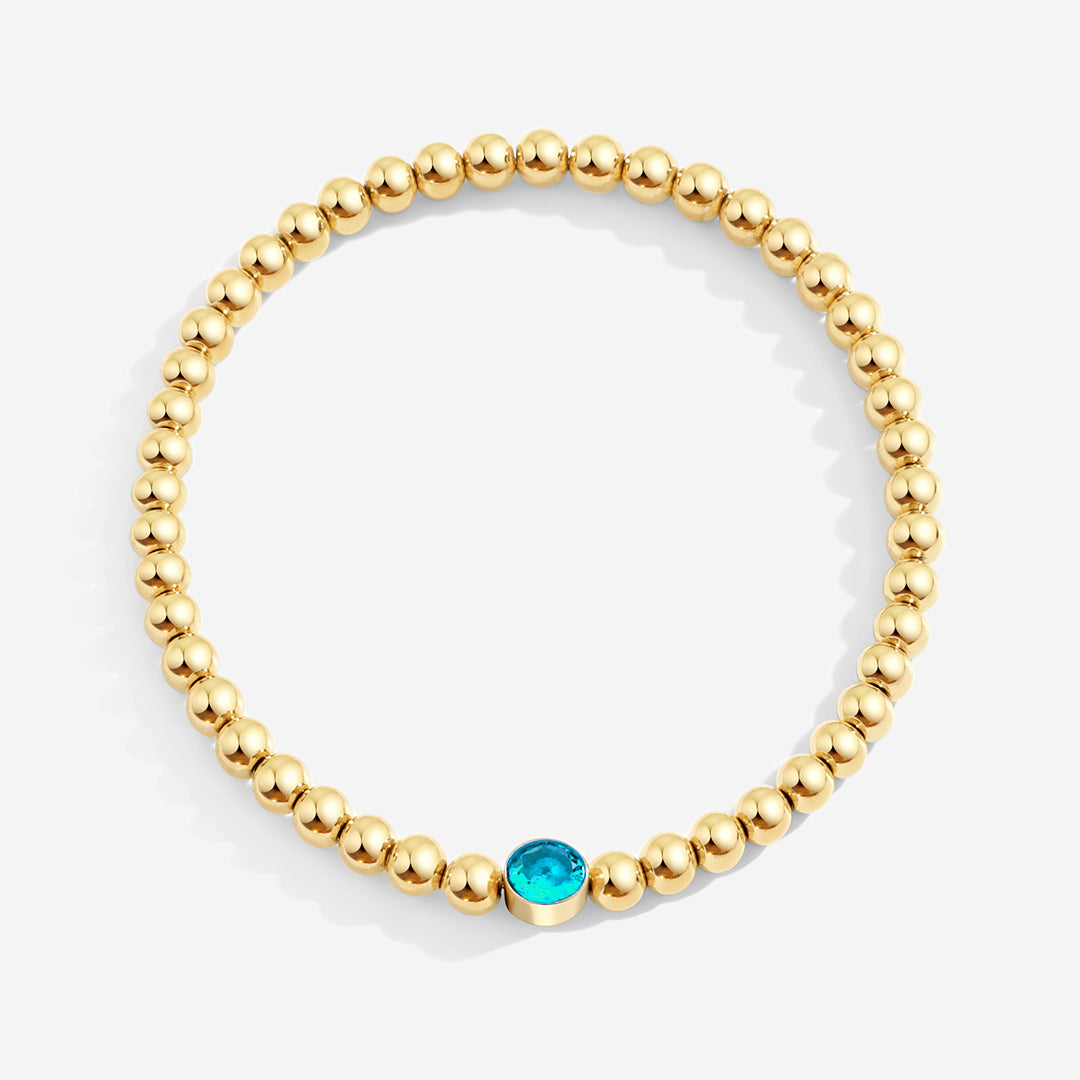 Gold Beaded Bubble Birthstone Bracelet in December Blue Zircon, gold by Seeyoura