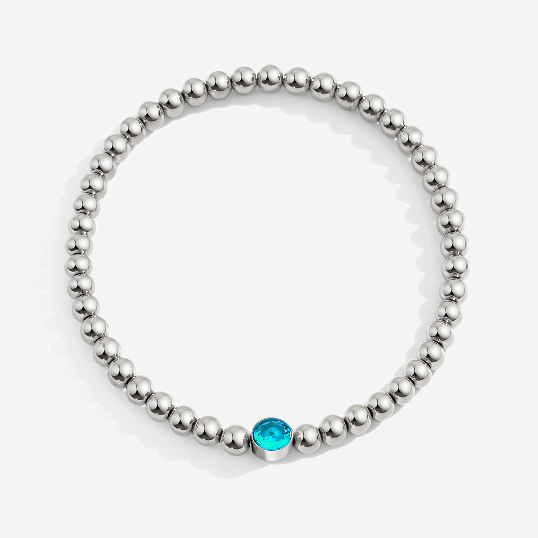 Gold Beaded Bubble Birthstone Bracelet in December Blue Zircon, silver by Seeyoura