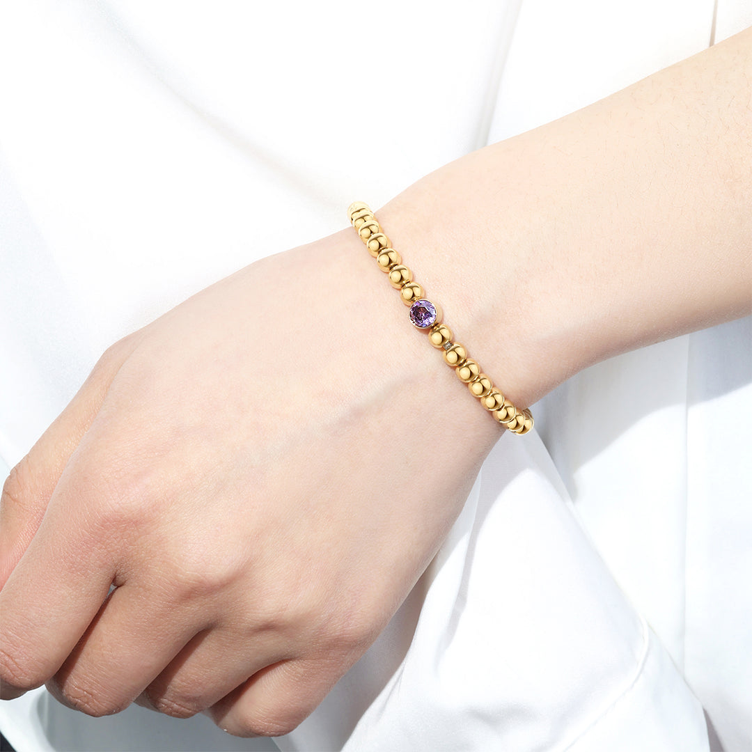 Gold Beaded Bubble Birthstone Bracelet in February Amethyst, gold by Seeyoura