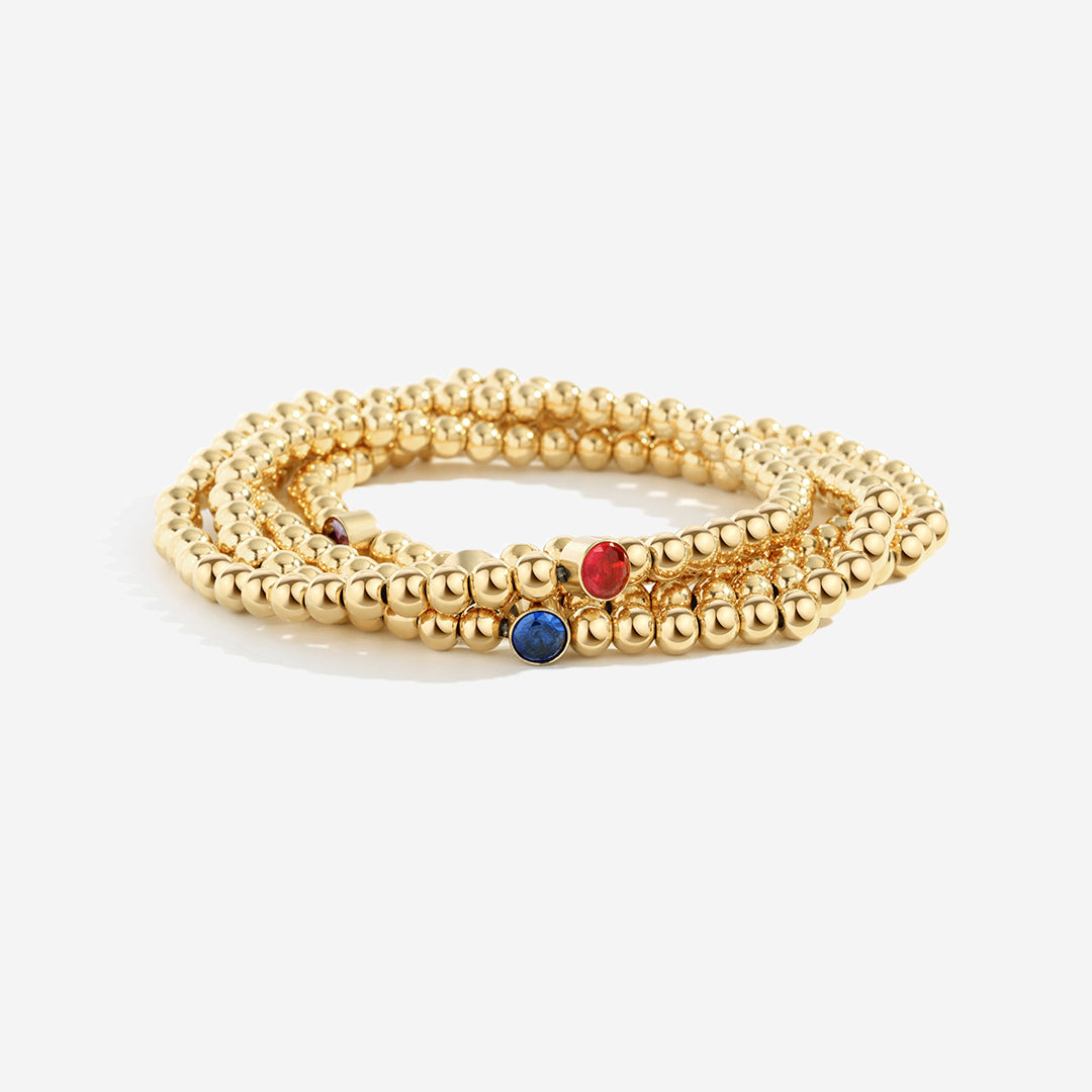 Gold Beaded Bubble Birthstone Bracelet in July Ruby, gold by Seeyoura