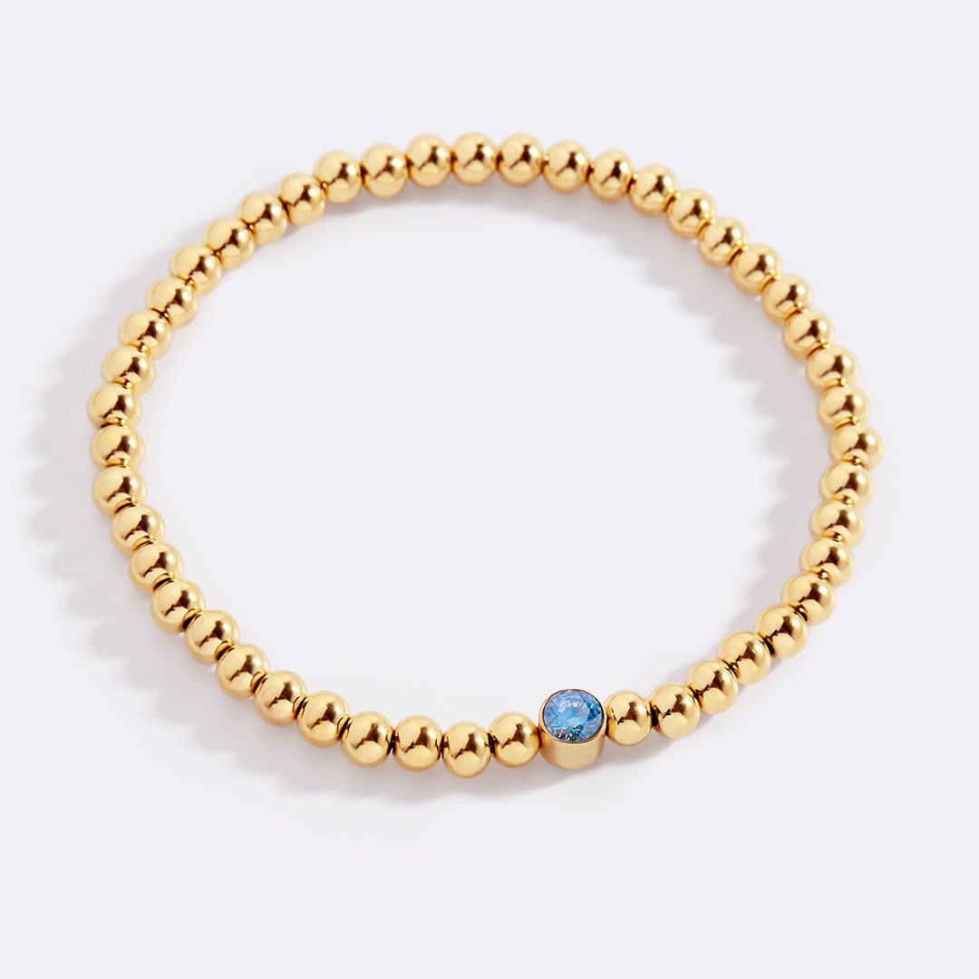 Gold Beaded Bubble Birthstone Bracelet in March Aquamarine, gold by Seeyoura