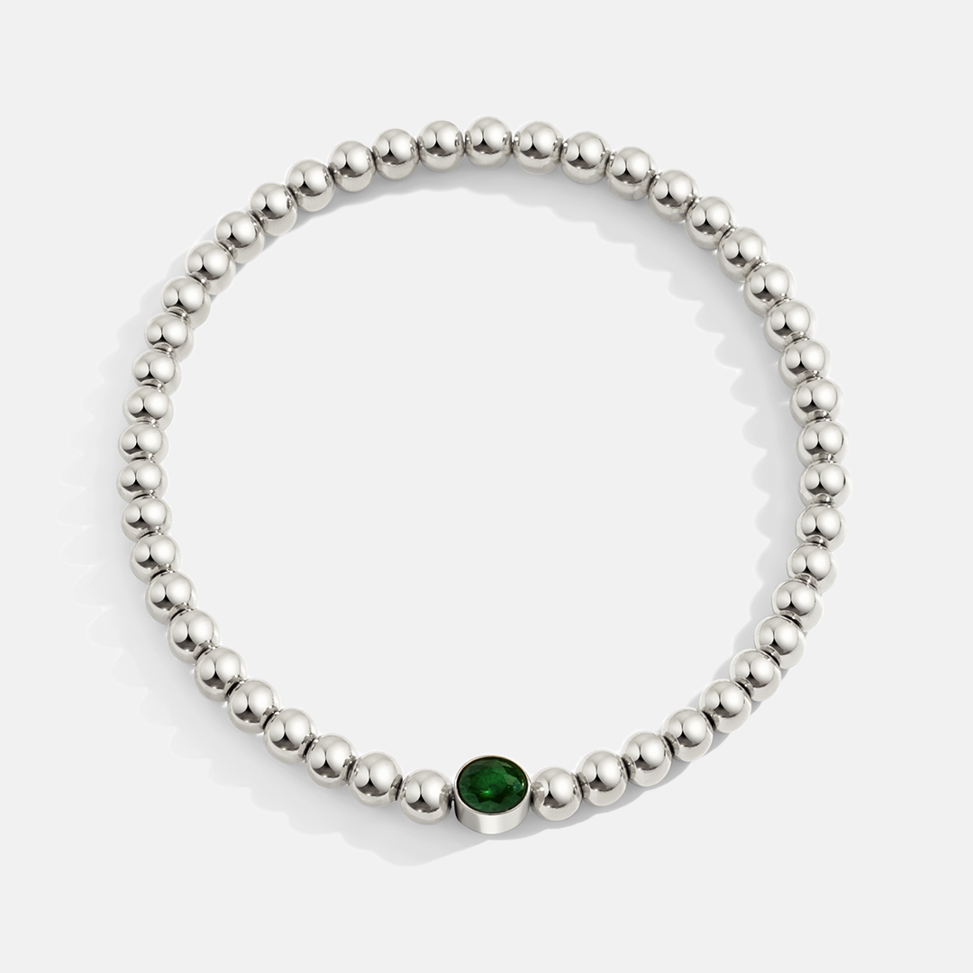 Gold Beaded Bubble Birthstone Bracelet in May Emerald, silver by Seeyoura