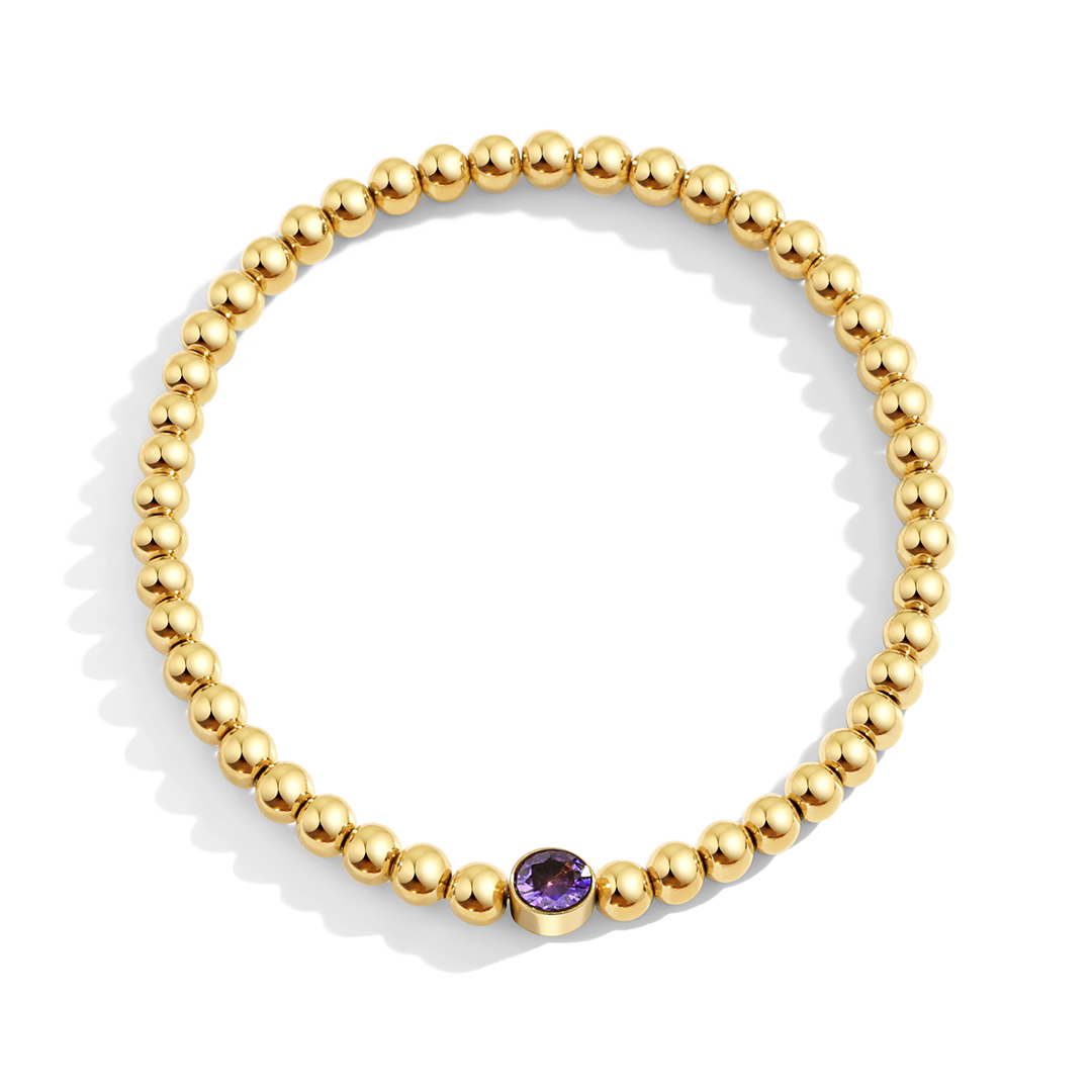 Gold Beaded Bubble Birthstone Bracelet in October Pink Tourmaline, gold by Seeyoura
