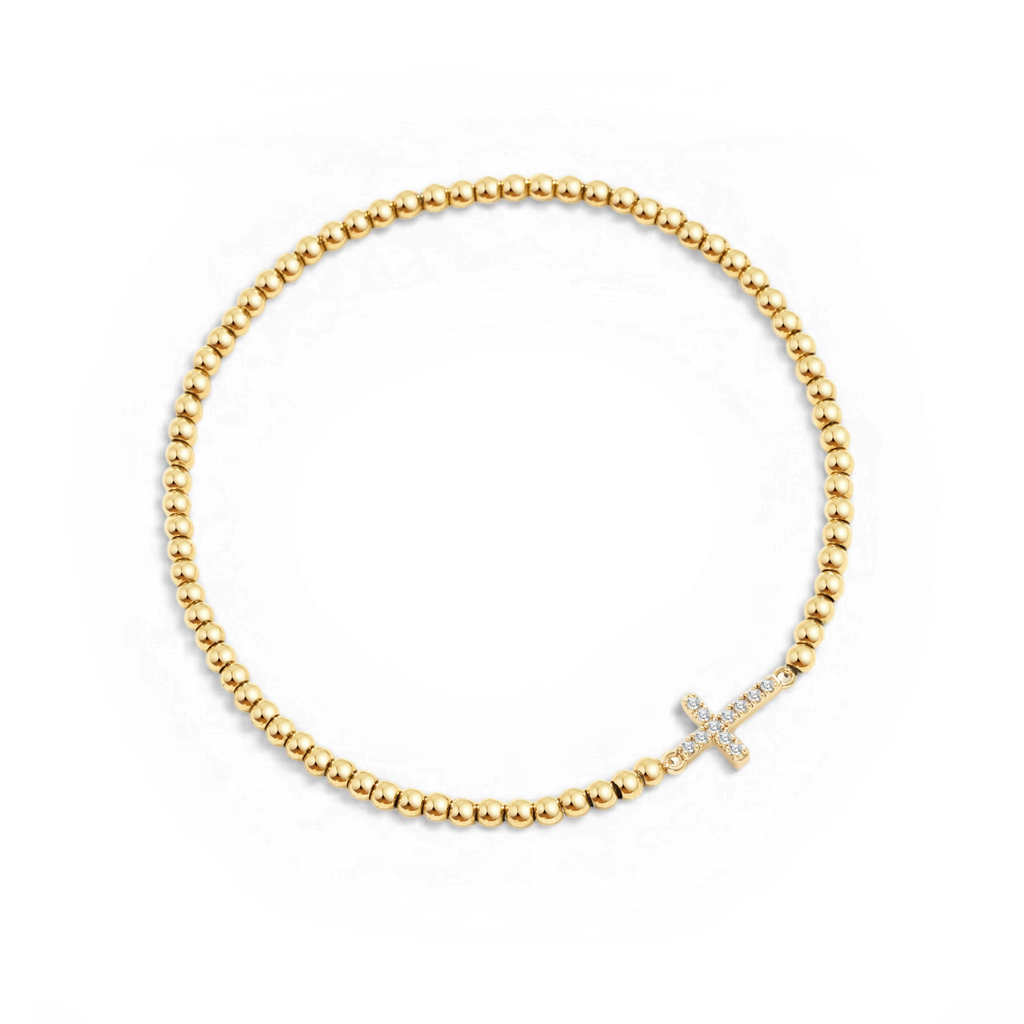 Gold Beaded Cross Stretch Bracelet in gold by Seeyoura