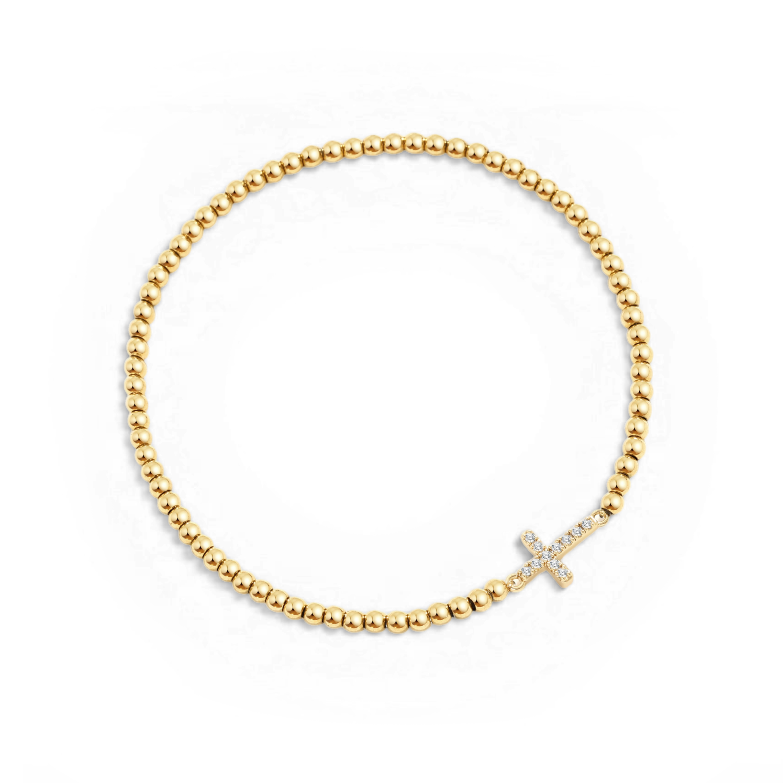 Gold Beaded Cross Stretch Bracelet in gold by Seeyoura