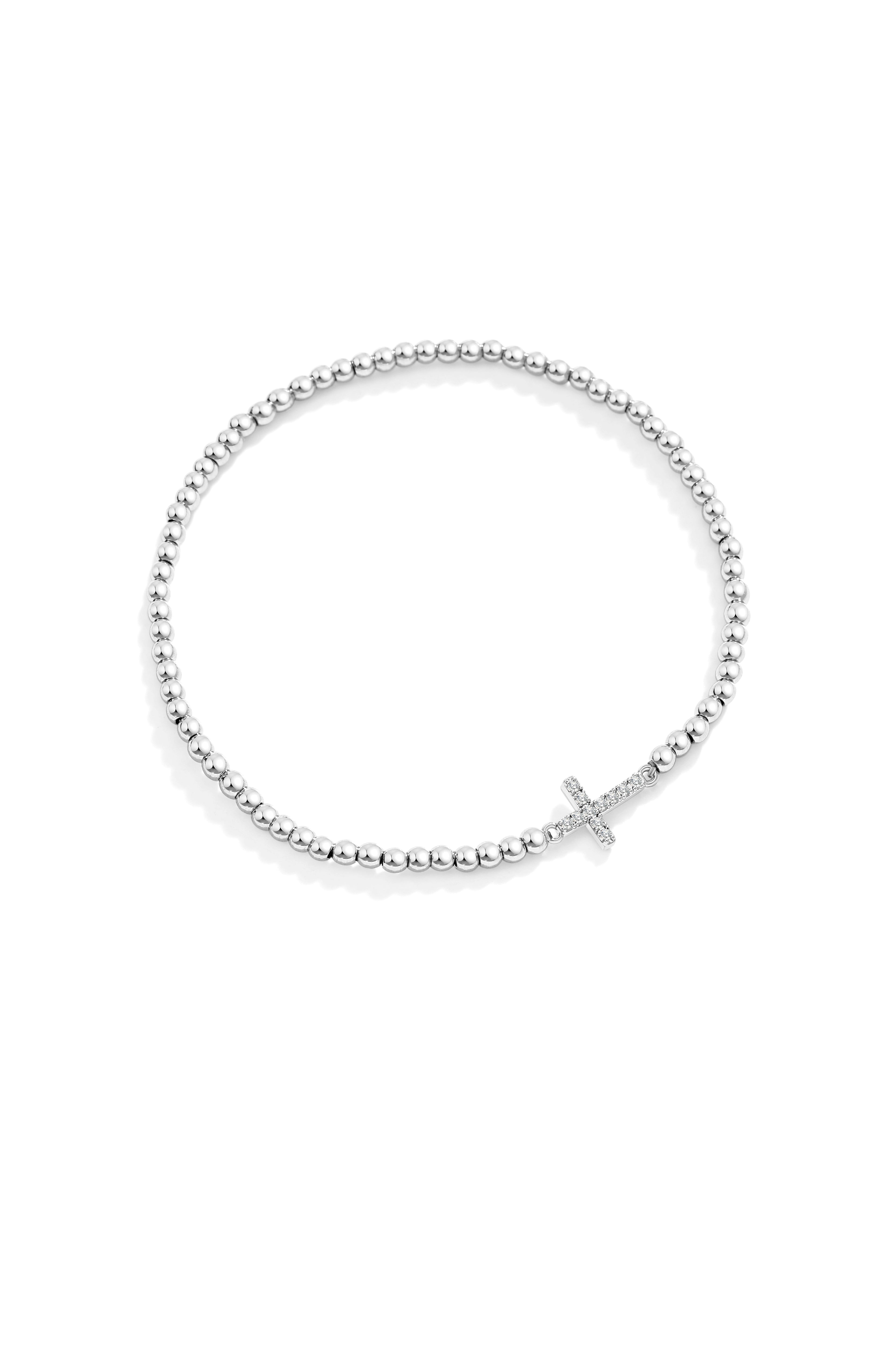 Gold Beaded Cross Stretch Bracelet in silver by Seeyoura