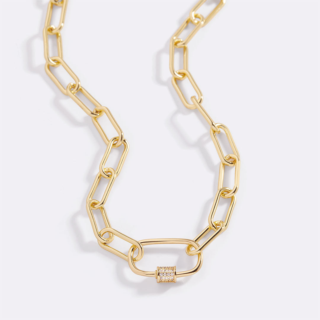 Link Chain Necklace with Pavé Carabiner Clasp in gold by Seeyoura