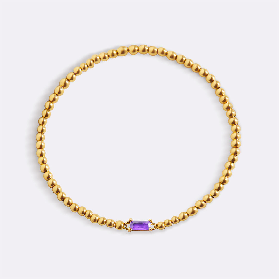 Gold Beaded Birthstone Bracelet in amethyst-february by Seeyoura
