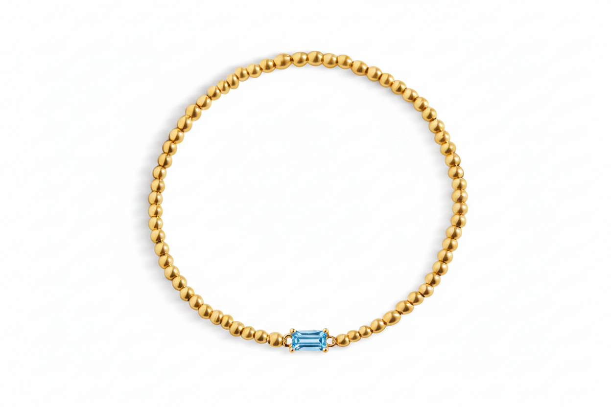 Gold Beaded Birthstone Bracelet in blue-topaz-december by Seeyoura