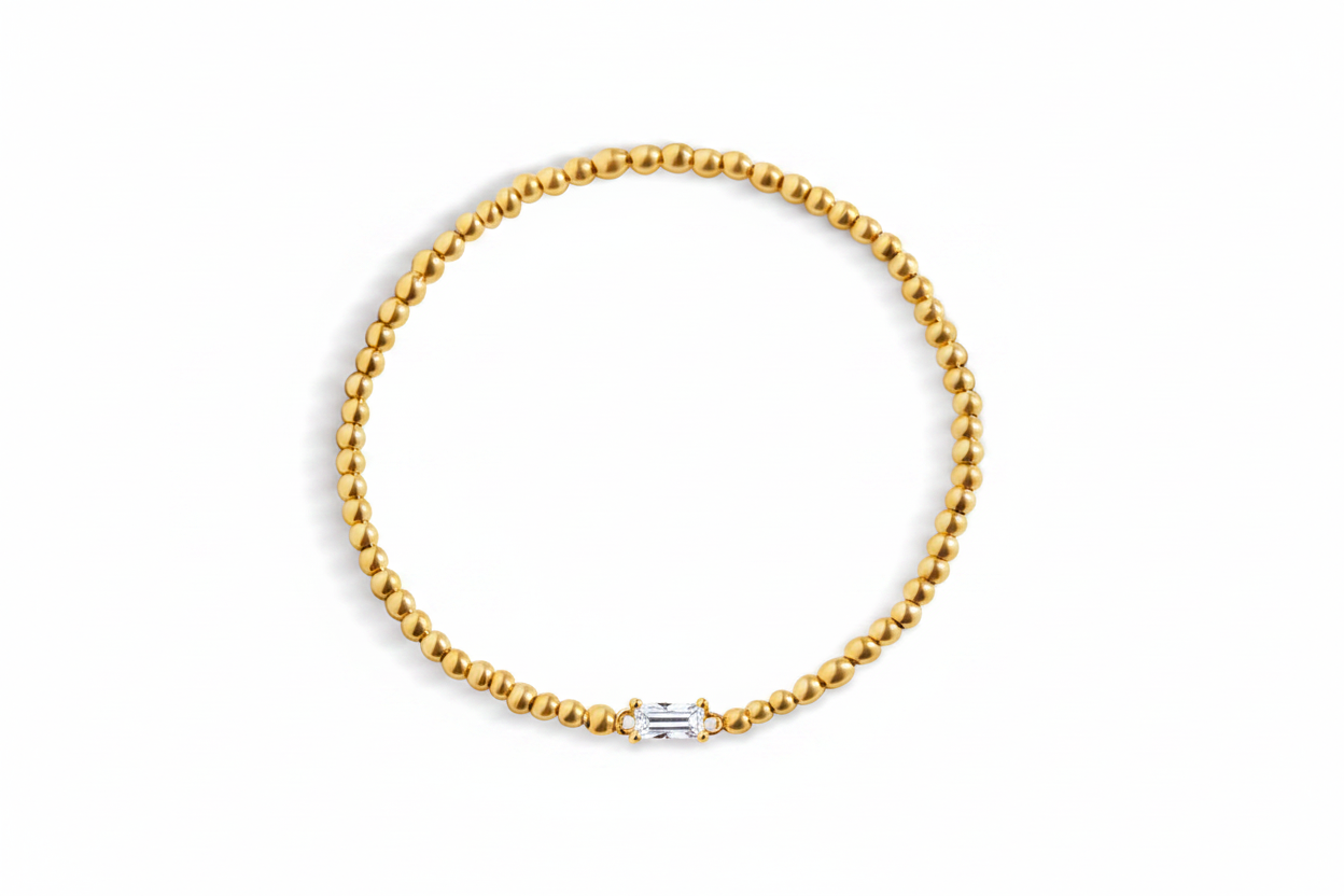 Gold Beaded Birthstone Bracelet in diamond-april by Seeyoura
