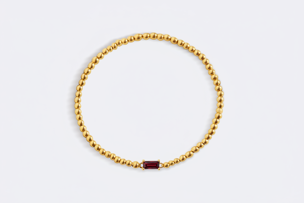 Gold Beaded Birthstone Bracelet in january-garnet by Seeyoura