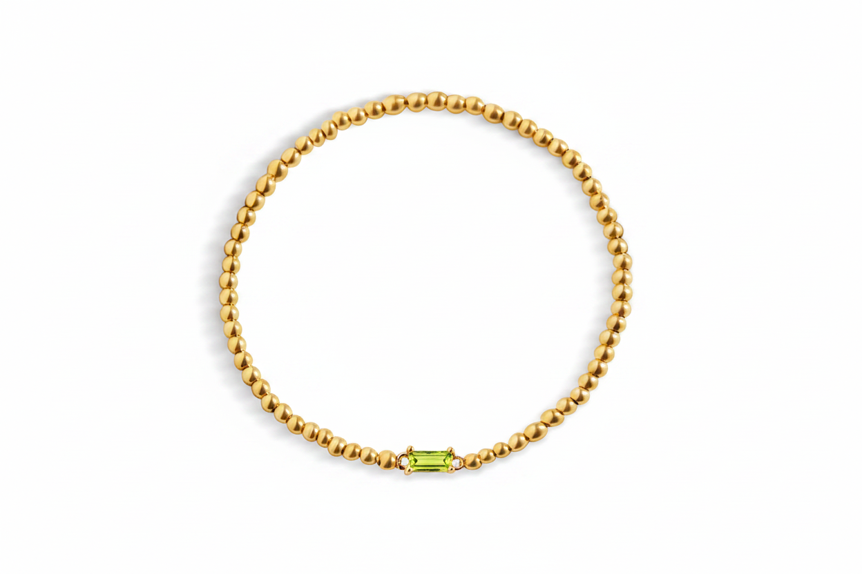 Gold Beaded Birthstone Bracelet in peridot-august by Seeyoura