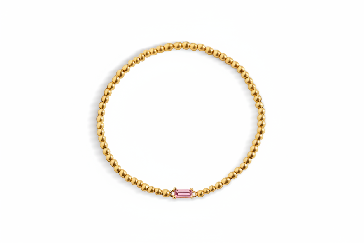 Gold Beaded Birthstone Bracelet in pink-tourmaline-october by Seeyoura