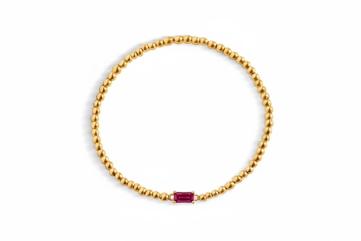 Gold Beaded Birthstone Bracelet in ruby-july by Seeyoura