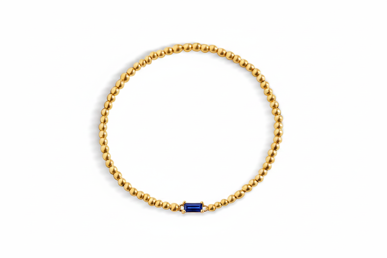 Gold Beaded Birthstone Bracelet in sapphire-september by Seeyoura