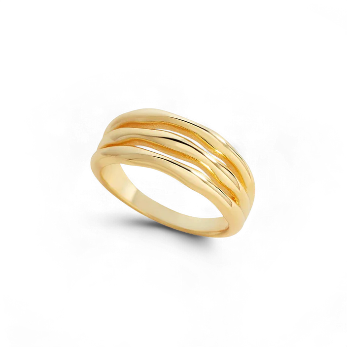 Gold Triple Ring in 18k Gold Over Sterling Silver by Seeyoura
