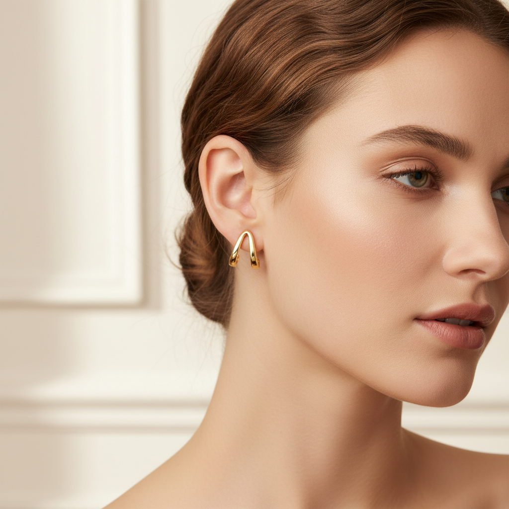Gold Wishbone Huggie Earrings by Seeyoura