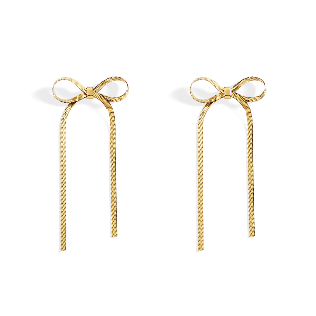 Herringbone Bow Earrings in Gold by Seeyoura
