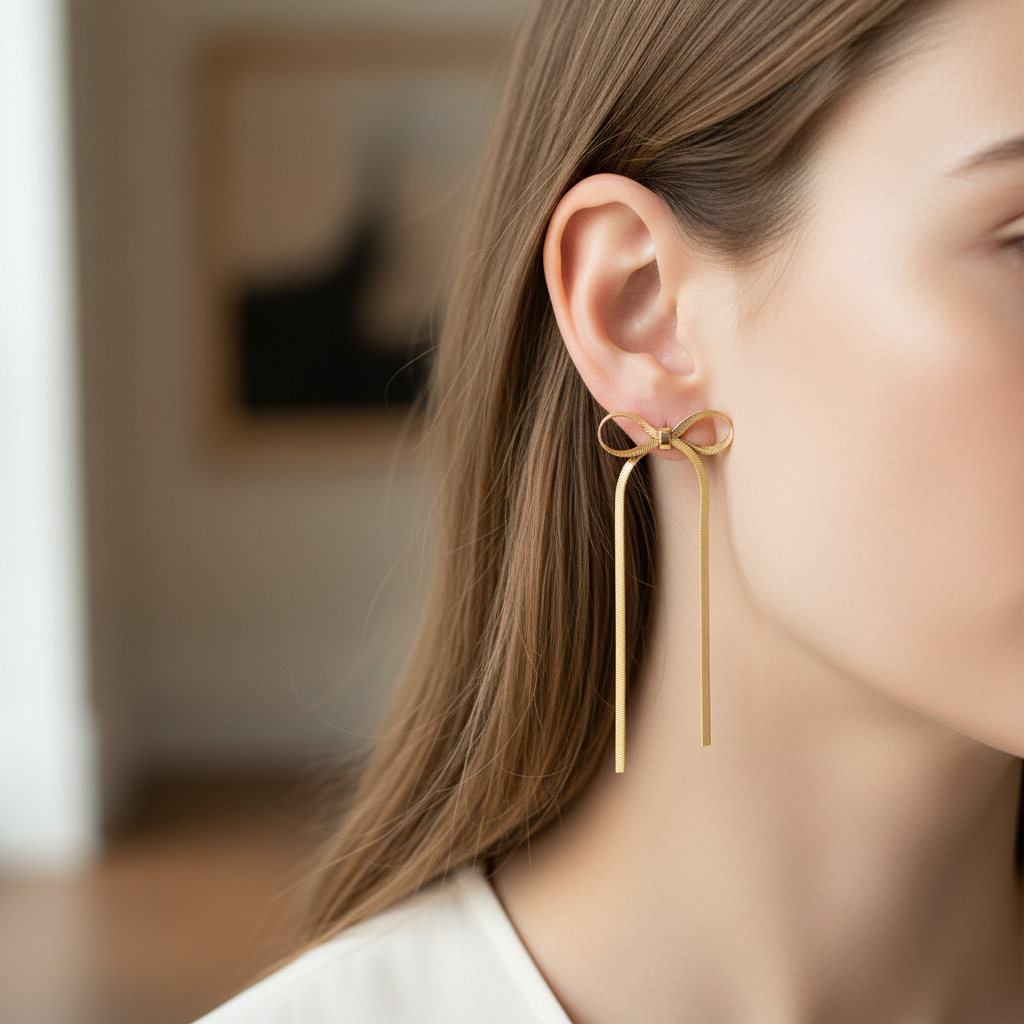 Herringbone Bow Earrings by Seeyoura