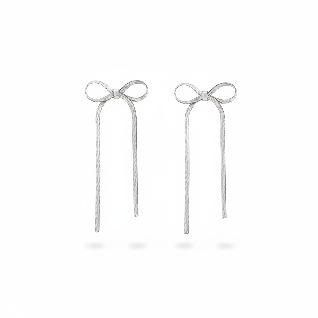 Herringbone Bow Earrings in Silver by Seeyoura