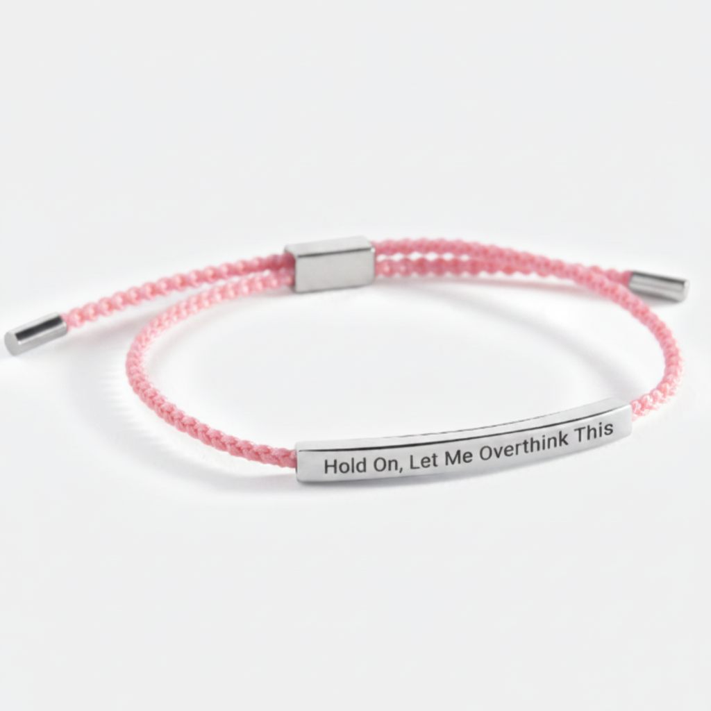 Hold On, Let Me Overthink This Inspire Bracelet in Pink, silver by Seeyoura