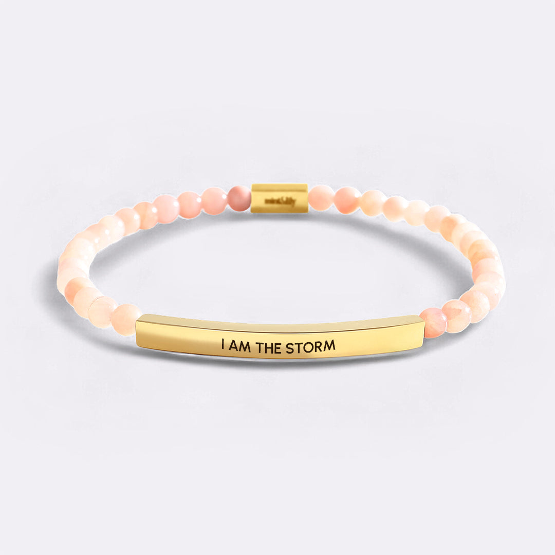 I Am The Storm Beaded Inspire Bracelet in gold-plate-and-rose-quartz by Seeyoura