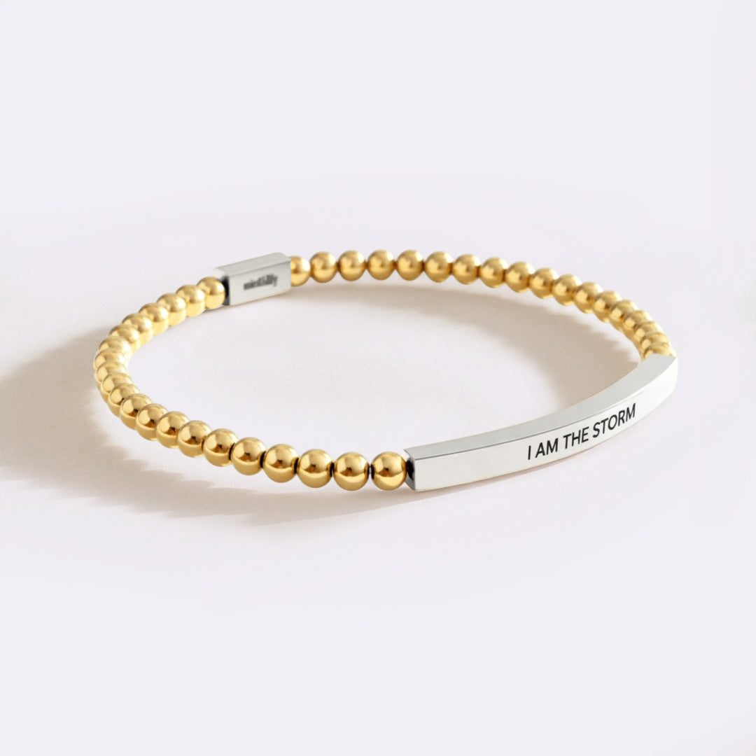 I Am The Storm Beaded Inspire Bracelet in silver-plate-with-gold-beads by Seeyoura