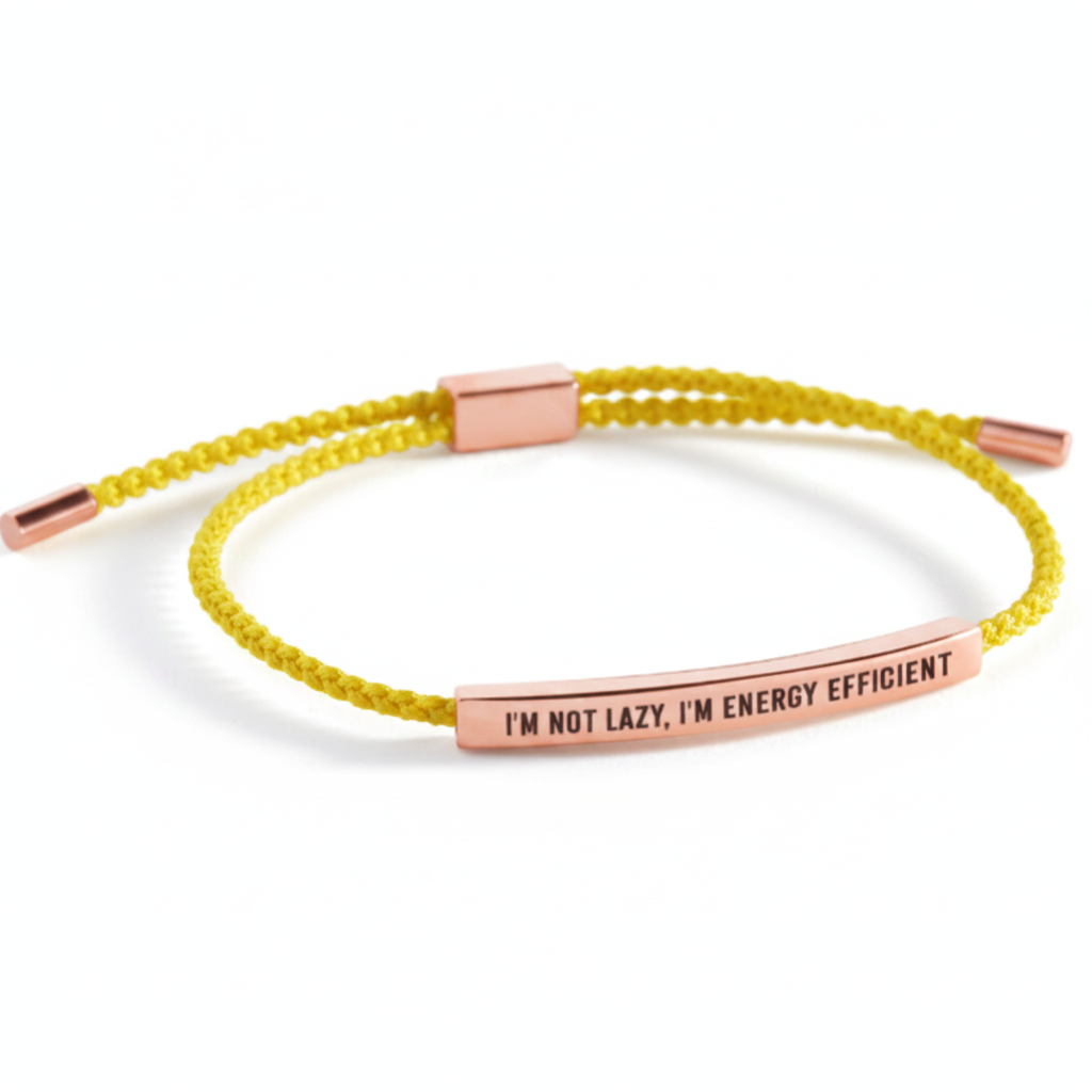 I'm Not Lazy, I'm Energy Efficient Inspire Bracelet in Lemon Yellow, 18-k-rose-gold-plated by Seeyoura