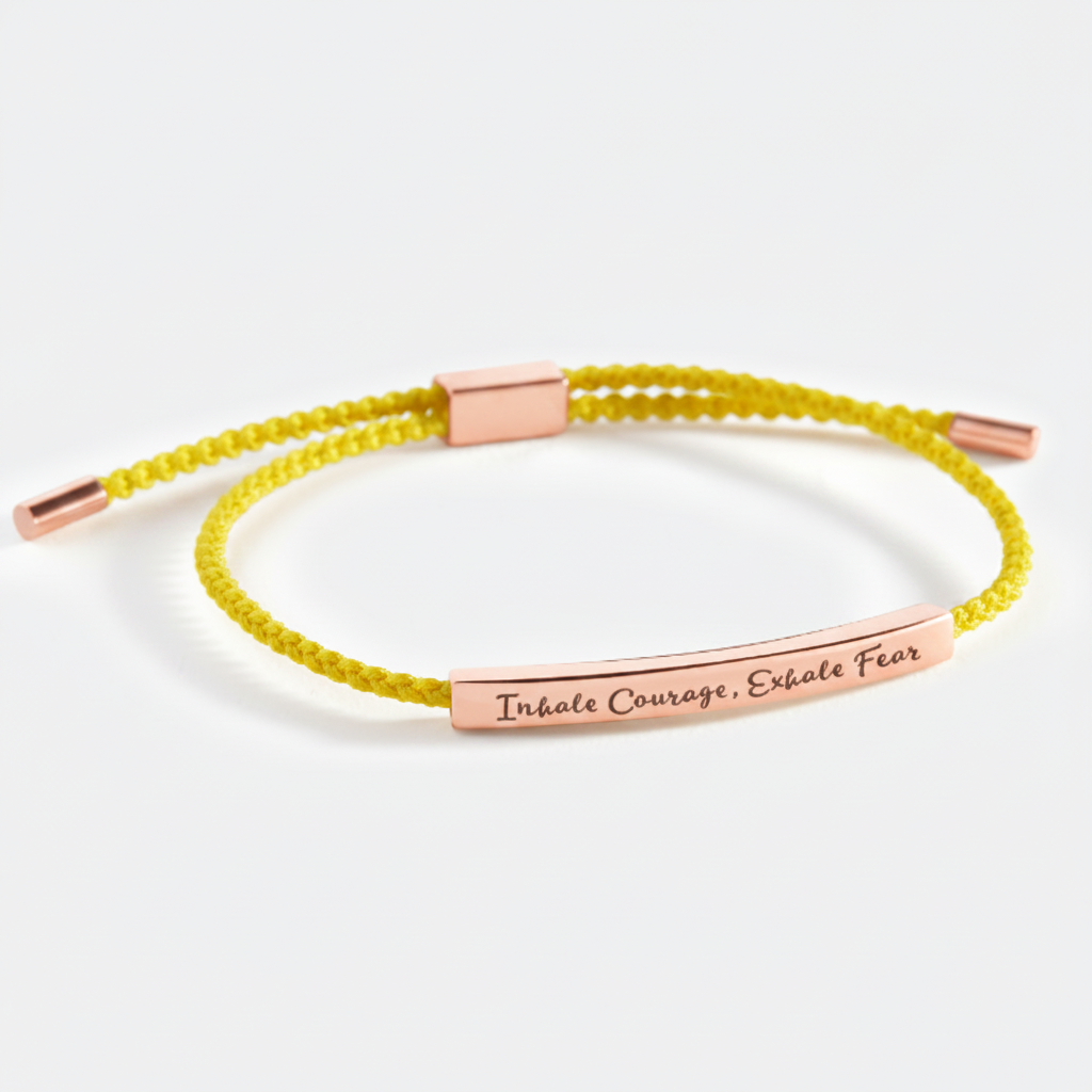 Inhale Courage, Exhale Fear Inspire Bracelet in Lemon Yellow, 18-k-rose-gold-plated by Seeyoura